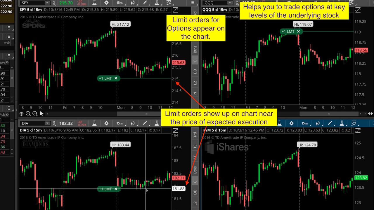 Thinkorswim paper trading simulator with full charting and order execution interface